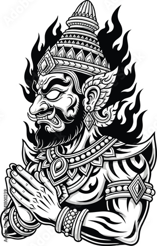 Ancient Warrior Praying Mythology Vector Illustration