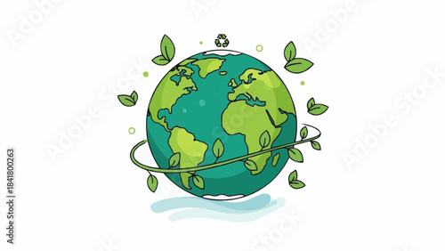 Green earth globe surrounded by twisting vine and growing leaves concept