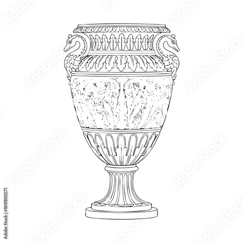 Neoclassical Vase Line Drawing with Mythological Frieze