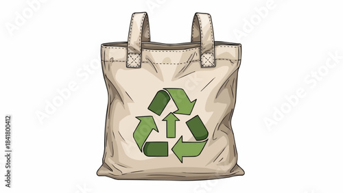 Reusable eco friendly canvas tote bag with green recycling symbol illustration
