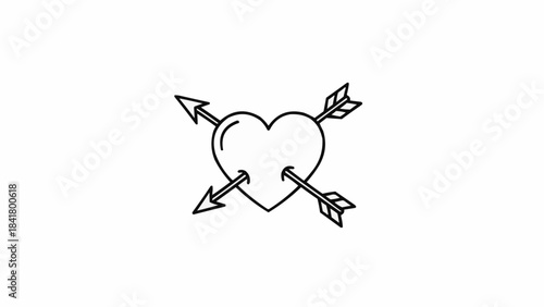 Outline drawing of a heart pierced by two crossed arrows, minimalist style