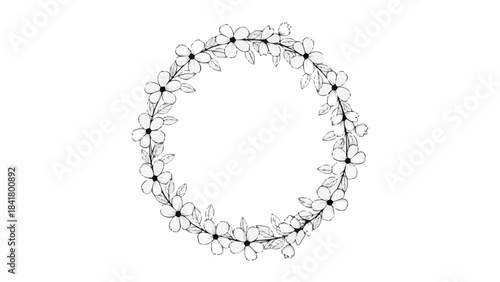 Hand drawn floral wreath border frame outline sketch