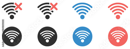 Wifi signal icons set illustrating connection status, including active, inactive, and error variations, available in multiple  and formats, ideal for user interface design, network dashboards, m