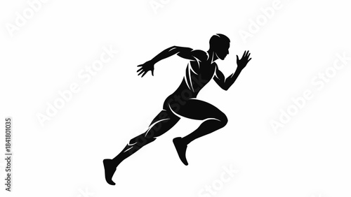 Silhouette of a male athlete running fast, dynamic motion, sprinter