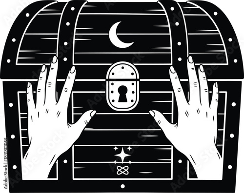 Mysterious Treasure Chest With Hands Illustration