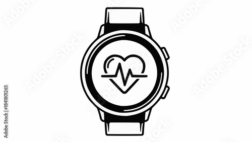 Smartwatch with heart rate monitoring icon, fitness tracker outline
