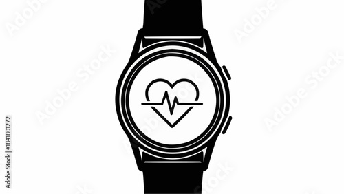 Smartwatch with heart rate monitor icon displaying ecg line