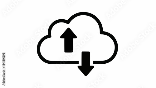 Cloud storage icon with upload and download arrows, simple line art