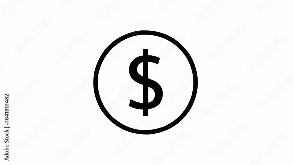 Fototapeta premium Black and white dollar sign icon inside a circle, simple currency symbol graphic