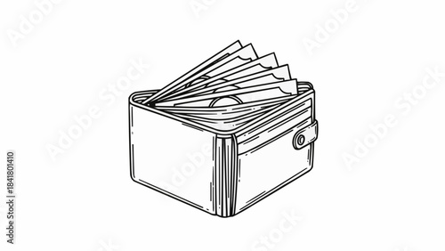 Hand drawn sketch of wallet full of money cash bills