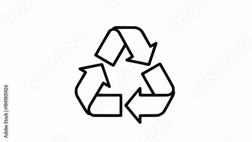 Black and white line art icon of the universal recycling symbol