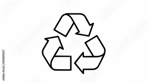 Black and white line art icon of the universal recycling symbol