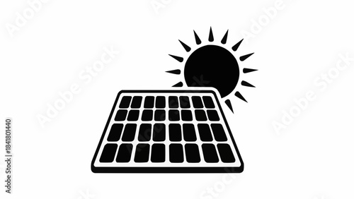 Solar panel and sun icon for renewable energy and photovoltaic technology
