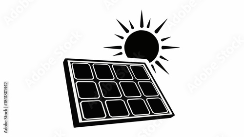 Solar panel with sun icon symbol for renewable energy and electricity generation