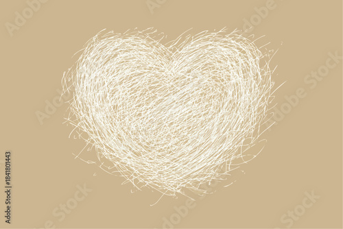 ector illustration of a heart made from tangled fiber lines on a neutral beige background. Perfect for eco-friendly packaging, rustic wedding invitations, and handmade greeting cards