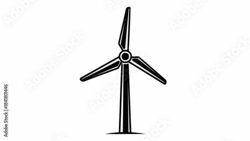 Simple black and white icon of a wind turbine generator for renewable energy
