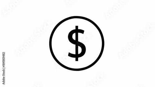 Black and white dollar sign icon inside a circle, simple currency symbol graphic