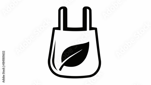 Eco friendly shopping bag icon with leaf symbol for reusable grocery tote