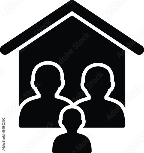 Family in house silhouette home protection icon vector