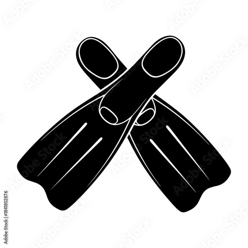 Pair of black swim fins for underwater diving and swimming.
