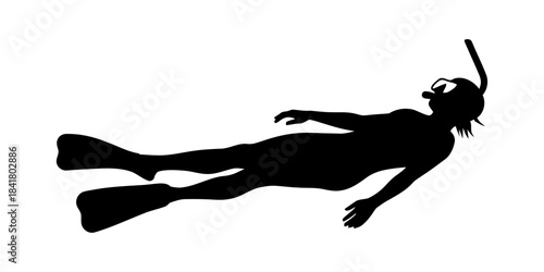 Silhouette of a person snorkeling, enjoying underwater exploration and marine life.