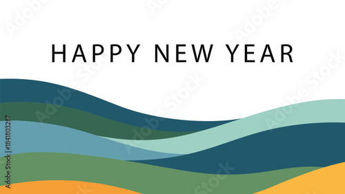 Abstract colorful waves with happy new year typography design