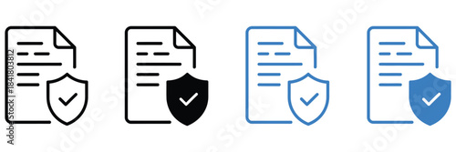 Document protection icon set  legal contract security, safety verification, data privacy compliance, and assurance symbols, ideal for business, legal, technology, and digital security project