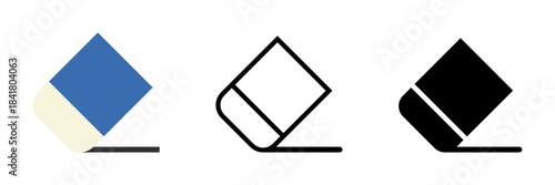 消しゴムアイコンセット（カラー・ライン・黒塗り） Eraser Icon Set – Color, Outline, Solid