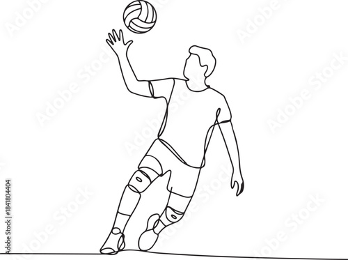 Continuous line art illustration of a volleyball bouncing off a players arm in minimal contour drawing