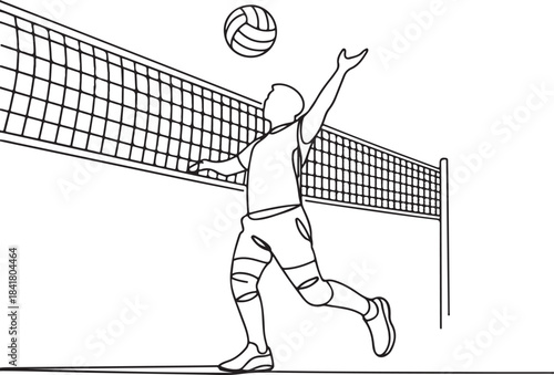Continuous line illustration of volleyball bouncing twice on the floor with minimal elegant artistic outline drawing for ai artwork