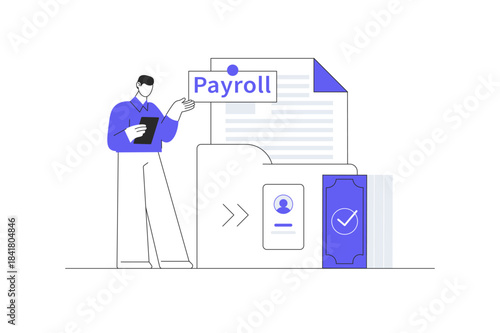 Business accounting, organization and audit. Payroll, money lending, online banking, savings deposit. Flat Cartoon Vector Illustration, icon Stylish abstract design landing page web
