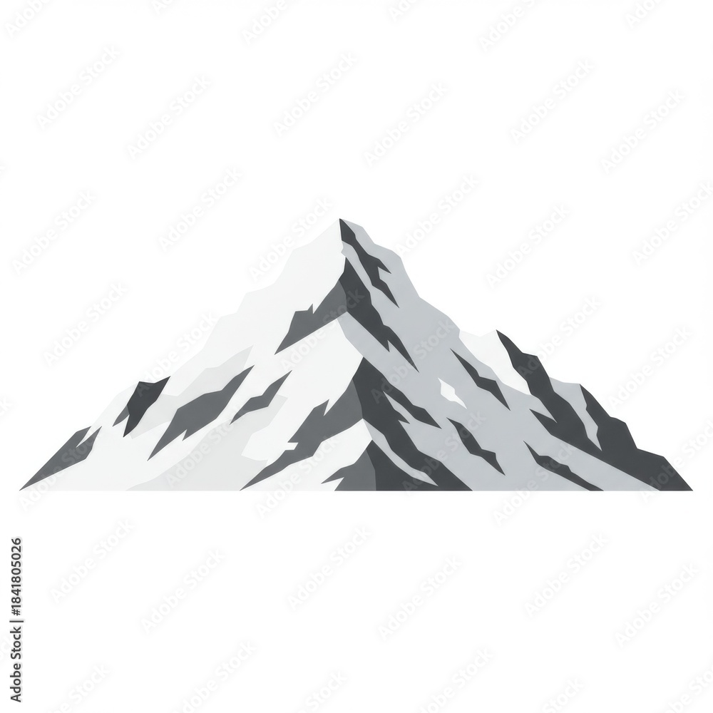 Fototapeta premium Pixel Art Style Snowy Mountain Peak with Geometric Shapes on White Background