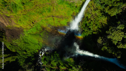 Zipline flights. Tad Fane waterfall in rainforest at Pakse and Champasak city Laos. Tour tourism and travel in Asia.
