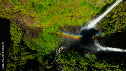 Zipline flights. Tad Fane waterfall in rainforest at Pakse and Champasak city Laos. Tour tourism and travel in Asia.