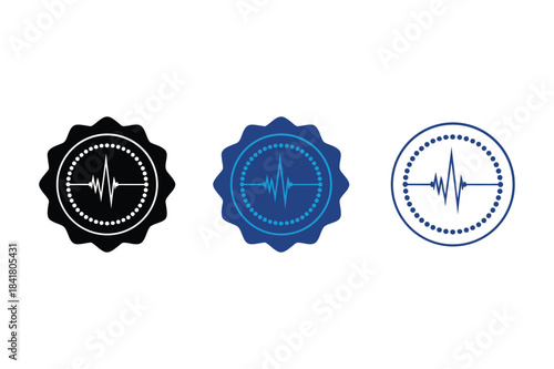 Heartbeat line in a circular emblem design, a pulse or keg symbol icon set for medical and health concepts Vector