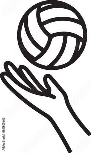 Continuous line illustration of volleyball hand hitting the ball as a logo icon with elegant minimal artistic outline drawing