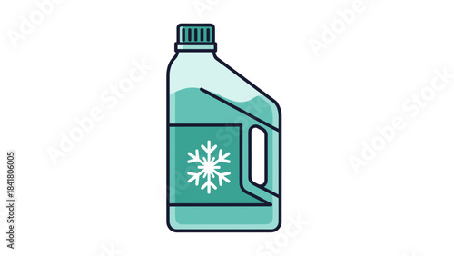 Engine coolant bottle with winter symbol in a flat design on a white background