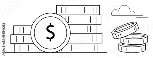 Finance, investment strategy, savings planning, economic growth, business stability, money management. Stacked coins with a dollar symbol. Finance and investment strategy concept