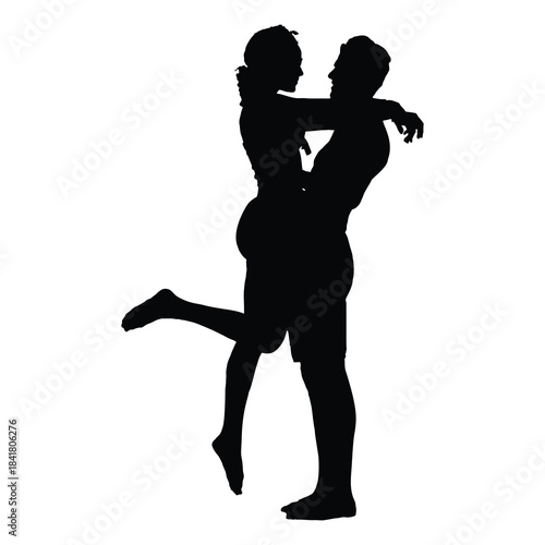 Embrace Silhouette Clipart – Two People Hugging in Joyful Lift Pose
