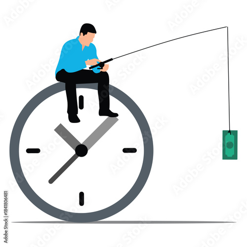 Time and Money Clipart – Person Fishing for Dollar on Clock Face