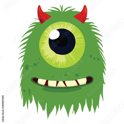 Green One-Eyed Cartoon Monster – Whimsical Halloween Character Illustration