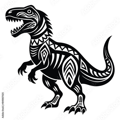 Tribal T-Rex Silhouette – Geometric Dinosaur Art Illustration