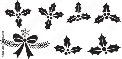 Collection of Holly Leaves and Berries Christmas Decorations