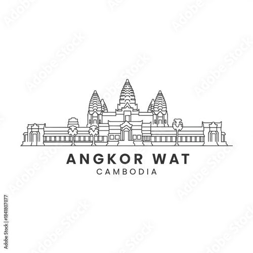 Outline illustration of Angkor Wat temple complex Cambodia