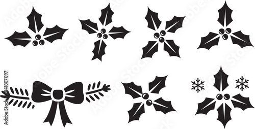 Collection of Holly Leaves and Berries Holiday Decorations