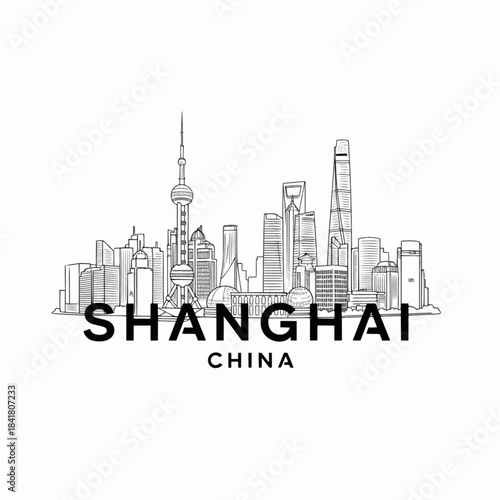 Shanghai China modern skyline cityscape drawing