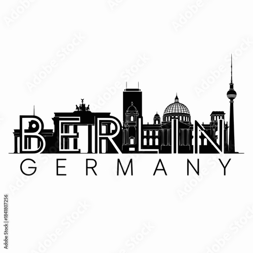 Berlin Germany skyline black and white illustration