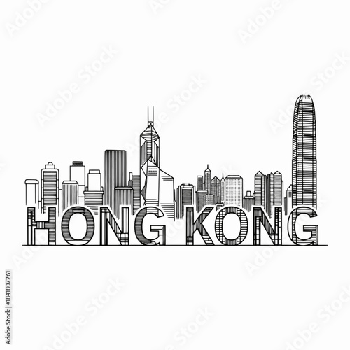 Hong Kong China skyline cityscape illustration