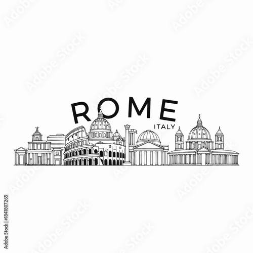 Rome Italy historic cityscape famous buildings illustration