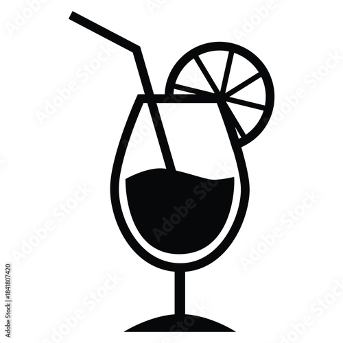 Cocktail Glass Silhouette with Citrus Slice – Minimalist Drink Icon for Bar and Beverage Designs